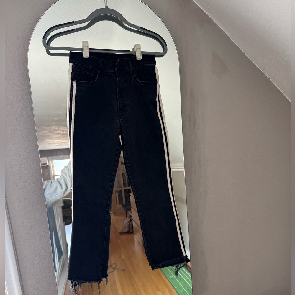 MOTHER Denim - The Insider Crop Step Fray Black and White Striped Jeans